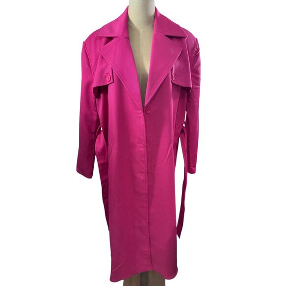 "NEW W/DEFECT"  "Lovers & Friends" Hot Pink Trench Coat SZ XS Fairy Goth Blondie - Picture 2 of 16